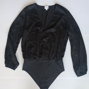 Cami NYC 100% Silk Bodysuit Black Long Sleeve Size Medium